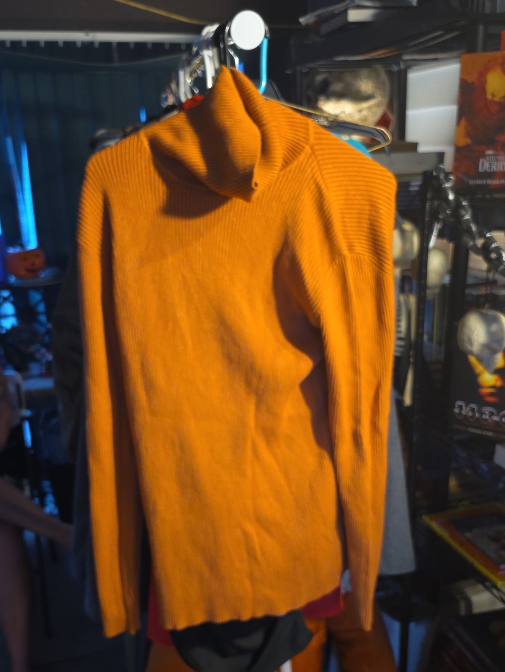 Mens Orange Turtleneck Sweater - Classic Rib Knit